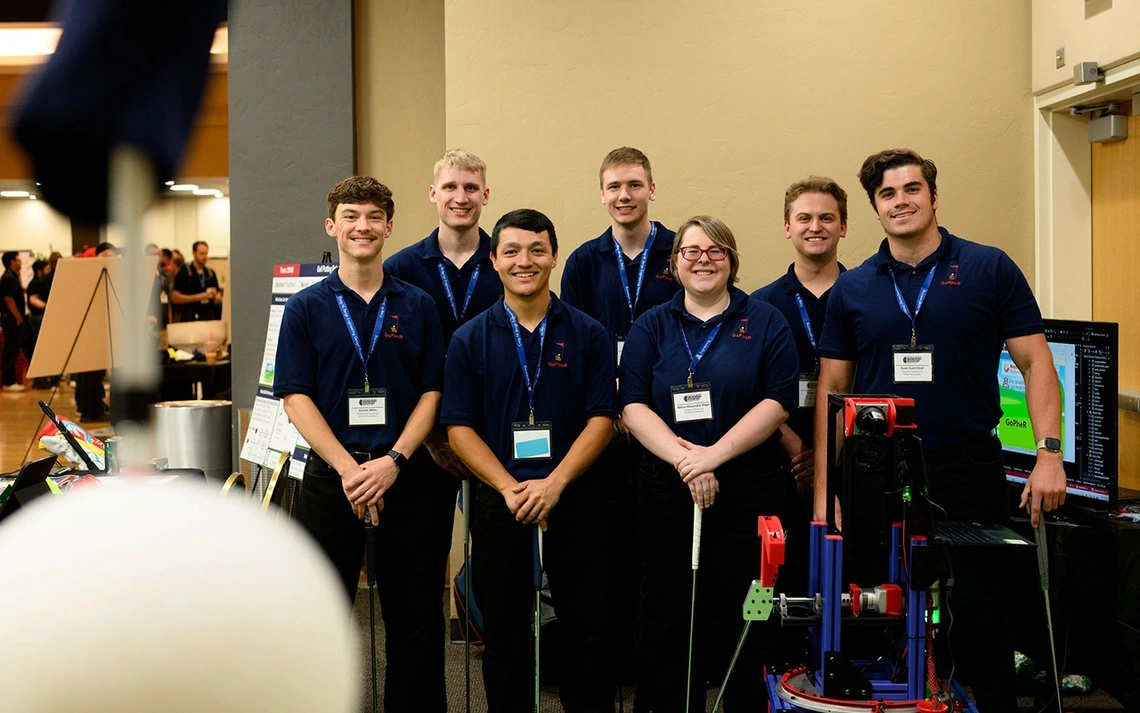 Team 25048’s golf-putting robot Gopher combines the fun of sports and the power of engineering to swing a hole-in-one with two shots or fewer.